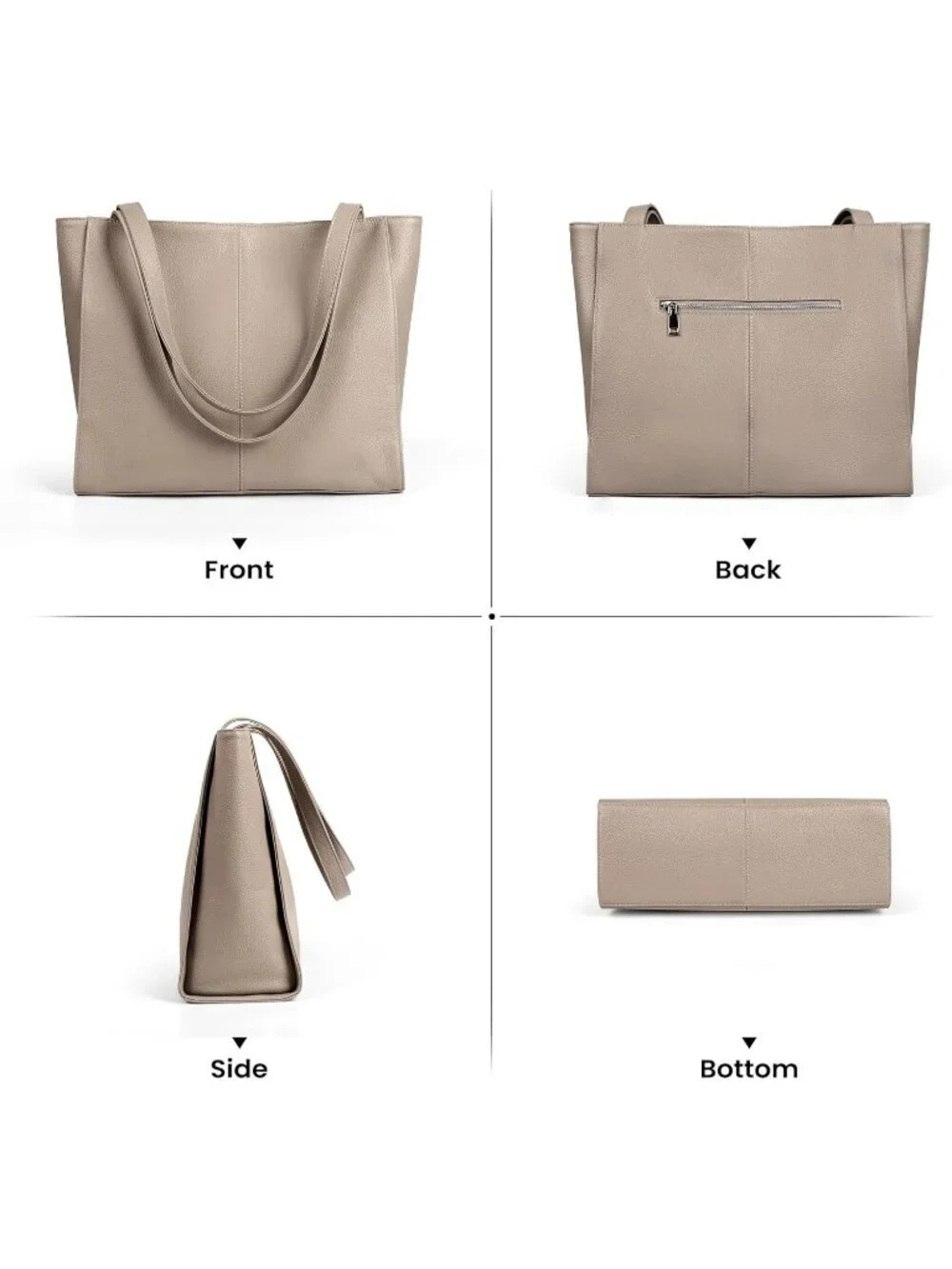Women Taupe Leather Shoulder Satchel Laptop Compartment Bag